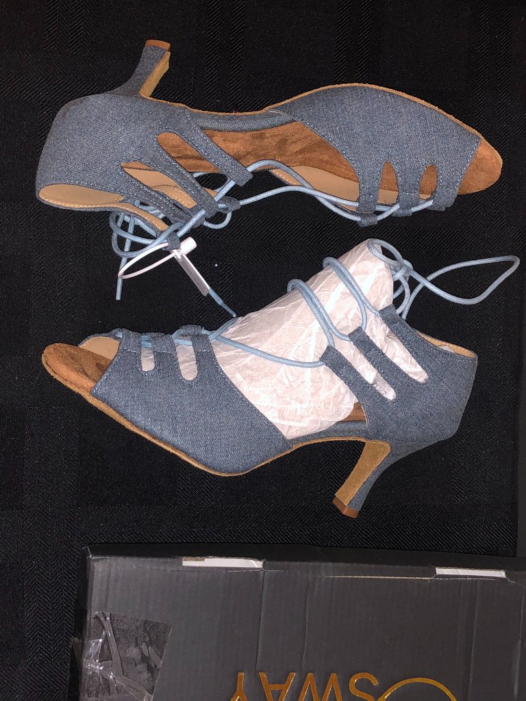 Danceandsway Denim Blue Lace Up Open Toe Dance Heels Shoes Sz 11 Eu 43 — image 5 of 7
